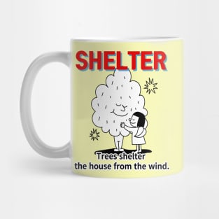 shelter ,Trees shelter  the house from the wind. Mug